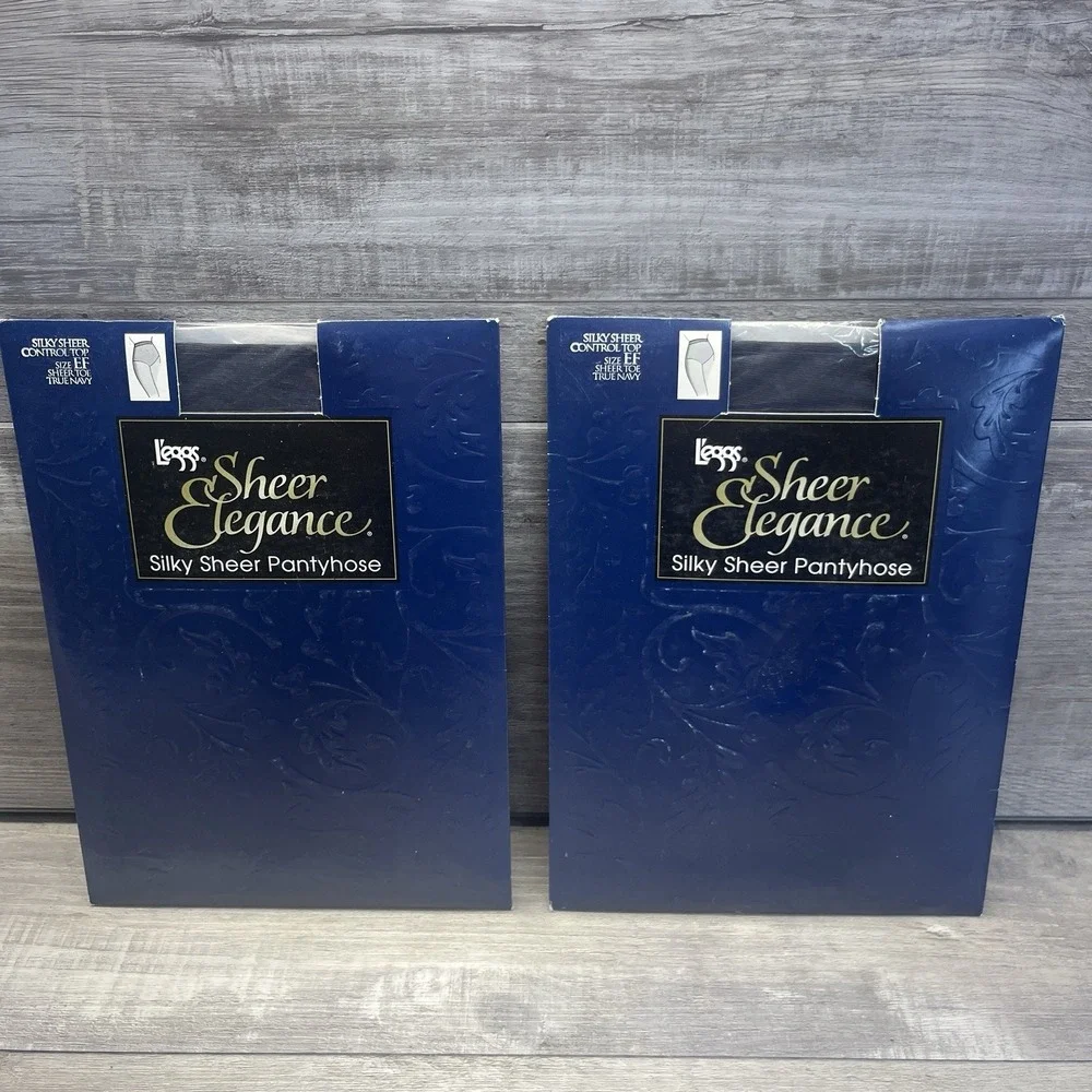 Leggs Sheer Elegance Silky Sheer Control Top Pantyhose True Navy EF Lot of 2